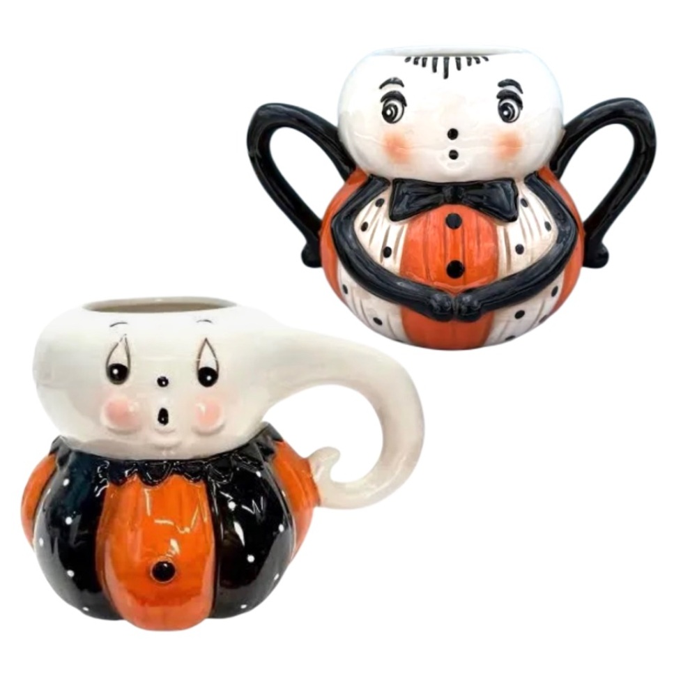 Johanna Parker Set Ghost Gus Pumpkin Peep & Spider Pumpkin Mug Set Vintage Style